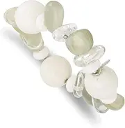 [JewelryWeb] 925 Sterling Silver Simulated Coral Dyed Jade Celestial Moonstone Rock Quartz Stretch Bracelet-Stretch-Bracelet for Women