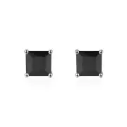 Women 5mm Sterling Silver Square Black Cubic Zirconia Stud Post Earrings K61