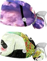 [WOSHJIUK] Working Hat 2 Pack Scrub Caps for Women,Palm Tree Tropical Sunset,Tie Back Cap Adjustable Scrub Hat