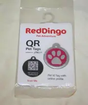 Red Dingo QR Collar Tag, Pawprint, Large, Hot Pink NEW