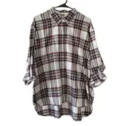 Barbour Women’s Bethwin Cloud Check White Plaid Print Button Up Shirt Size 12