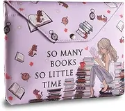 LParkin Book Sleeve with Zipper for Book Lovers So Many Books So Little Time, Book Nerd Book Protector Covers for Paperbacks, Washable Fabric Multifunctional Book Sleeves