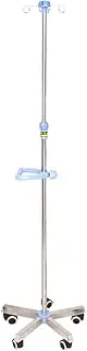 IV Pole w/5 Wheels & Handrail Portable 4 Hooks IV Bag Stand Height Adjustable Stainless Steel Intravenous Pole for Hospital Clinic Home