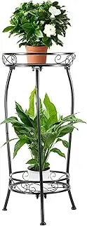 Plant Stand Indoor Outdoor 2 Tier 27" Tall Metal Potted Holder Rack Flower Pot Stand Heavy Duty Plant Shelf Rustproof Iron Multiple Plant Round Supports Rack for Planter Corner Garden Balcony Patio