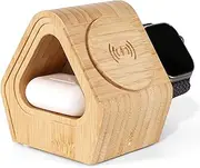 Bamboo Wireless Charging Station: 3-in-1 Charger Stand with Bamboo Cabin Style for Apple, iPhone 16, 15, 14, 13, 12 Series, Watch 10-2, Ultra, and AirPods 4-2, Pro, 23W MagSafe Fast Wireless Charger
