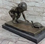 Bronze Sculpture by Famous Italian Aldo Vitaleh Girl and her Pet Turtle Decor