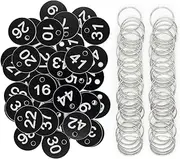Plastic ID Number Tags Key Tags with Key Rings (1-200, Black)