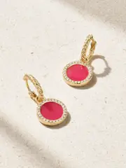 [David Yurman] David Yurman - Petite Elements 18-karat Gold, Rhodonite And Diamond Hoop Earrings - One size One size Gold