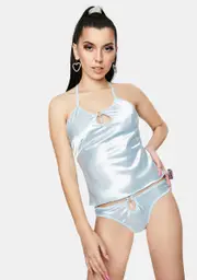[ESQAPE] Sky Blue M Satin Gemstone Lingerie Set
