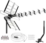 [Newest 2021] Five Star Outdoor HDTV Antenna up to 200 Mile Long Range, Attic or Roof Mount TV Antenna, Long Range Digital OTA Antenna for 4K 1080P VHF UHF Supports 4 TVs Installation Kit & J Mount