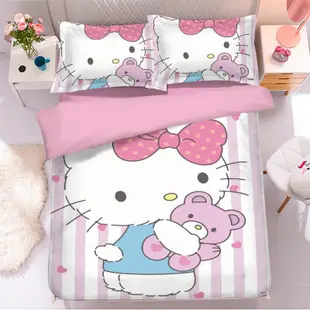 卡通床包组 Hello kitty 床包組 單人/雙人/加大雙人床包組 凱蒂貓 kt貓  床包四件組（被套+床包+枕套）