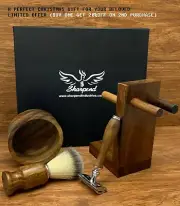 Brown 5 Piece Shaving Set | DE Safety razor & Synthetic Brush | Men's Gift Kit