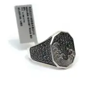 New DAVID YURMAN Men's Waves Signet Ring in Black Diamond and Silver Size 10