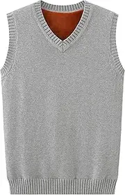 [SWJGLITTR] Men's V Neck Thick Sweater Vest Knitted Solid Sleeveless Pullover Vests Wool Blended Knit Vest Sweater, Light Gray, Small