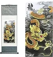 Ziosxin Chinese Art - Landscape Ink & Flower Bird Scroll Painting, Silk Tapestry, Decor Wall Hanging (Dragon A, 39" x 12")