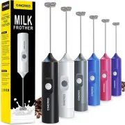 Battery Operated Electric Milk Frother, Mini Whisk Foam Maker (White)