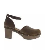 Sbicca Donerail PS203 Womens Brown Leather Hook & Loop Strap Heels Shoes 6 New