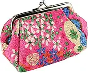 [WESIEVYA] Square Coin Holder Wallet Women's Pouch Purse Rose Red Flower Design Canvas Material Vintage Closure Purse