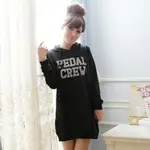 [S-7L熊衣褲語A79 陽光美眉必BUY款．PEDAL CREW袋鼠口袋刷毛連帽長版T(黑、灰M-2L)