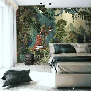 手繪帶雨林壁紙客廳沙髮電視背墻紙叢林壁畫墻佈