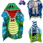 Kids Hooded Beach Towel Poncho Bath Swim Pool Changing Robe Shark Dinosaurs