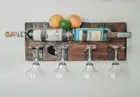 Rustic Wine Glass Holder Rack – Metal Hooks, Barware Decor, Wine Lover Gift