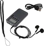 Veemoon Portable Am Mini Digital Band Stereo Receiver with External Speaker LCD Screen Manual Automatic Station Storage Rechargeable Battery Headphone Jack Grey