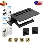 Compact Wall-Mounted Toilet Paper Holder with Shelf & Hooks for Organized Spaces