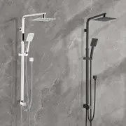 8" Square Shower Head Handheld Set Sliding Height Rail Diverter Mixer Tap Chrome Black