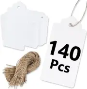 2" X 4" Gift Tags, 140 Pcs White Paper Tags with Natural Jute Twine String Blank