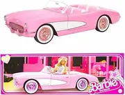 Barbie The Movie Car, Vintage-Inspired Pink Corvette Convertible with White Wall Tires and Trunk Storage, Collectible