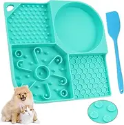 Lick Mat for Dogs and Cats With Suction Cups - Anxiety Relief, Boredom Reducer, Enrichment Toy, Treat Mat for Bathing Grooming - Blue + 1 Spatula