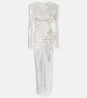[The New Arrivals Ilkyaz Ozel] The New Arrivals Ilkyaz Ozel Sequined cutout floral-appliqué gown AU 14 silver