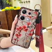 Phone Case Compatible with Redmi Note14S Global, Anti-Knock Soft case Ring Chinese Style Anti-dust Elderly Lady Lanyard Wristband Waterproof