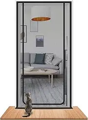 Cat Screen Door, Cat Gate, Dog Door, Cat Flaps, Reinforced Cat Resistant Mesh Creen Door Zipper Pets Proof Screen Door Prevent Pet Escape Door Curtains from Living Room, Bedroom, Patio(Fits Door Size
