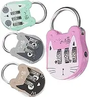 jojofuny 4Pcs Cute Cat Combination Locker Locks, 3 Digits Password Lock Padlocks for Drawers, Backpacks, Travel Suitcases, Home Use, Compact and Rustproof Design (Purple, Green, Gray, Brown)