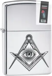 Zippo 02619 Masonic Compass and Square Lighter + FLINT PACK