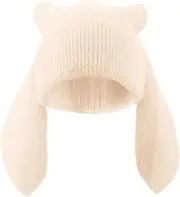 [WUODHTW] Knit Beanie Hats Cute Bunny Long Ears Funny Hat Fluffy Winter Cap Warm Rabbit Crochet Skull Cap Halloween Hip-hop Hat
