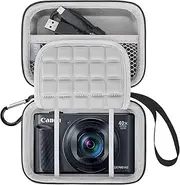[Lacdo] Camera Carrying Case for Canon PowerShot SX740 / SX730 / SX720 / SX620 Digital Camera, Protective Camera Storage Trave Bag, Mesh Bag Fits Batteries, Cable, Memory Card, Card Reader, Black+Gray