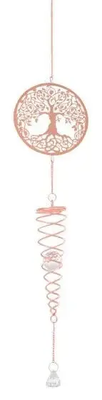 Rose Gold Spinner Spiral Wind Chime Crystal Rotating Hanging Decor -Tree of Life