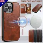 For iPhone 16 15 14 13 12Pro Max Plus MagSafe Magnetic Wallet Case Leather Cover