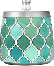 Teal Turquoise Trellis Pattern Travel Ashtray with Lid for Indoor Outdoor Desktop, Cool Smokeless Covered Ashtray Bucket for Cool Patio Decor