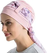 [JarseHera] Chemo Caps for Women Bamboo Cotton Liner Headwear with Silky Scarfs for Cancer Hair Loss Sleep Caps Beanie