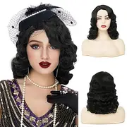 Black Curly Finger Wave Wigs for Women Long 1920s Wig Vintage Wigs Lady Synthetic Cosplay Costume Wig