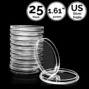 25 Pack 1.61" 41 mm Clear Coin Capsule Holders For US Silver Eagle