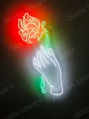 Rose In Hand Lady Acrylic 24" Neon Lamp Light Sign With Dimmer