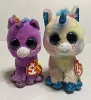 Ty Beanie Boos Unicorns Blitz And Rosette Pastel And Purple Plush Ty Silk NWT