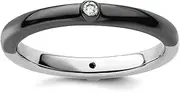 [Stackable Expressions] 2.25mm 925 Sterling Silver Bezel Reversible Ruthenium plating Stackable Polished Half White Black Diamond Ring Size 10-Stackable-Ring for Women