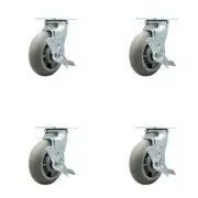 6 Inch Thermoplastic Rubber Caster Set with Ball Bearings and Brake/Swivel Lock