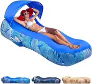 Mosoyolo Inflatable Lounger Air Sofa with Sun Shade Cover Waterproof Inflatable Couch Chair for Camping Beach Hiking Backyard, Easy to Set Up Inflatable Couch (Blue)